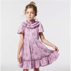 Janie And Jack Girls Lavender Herb‎ Floral Ruffle Knee Length Dress Size 16 NWT